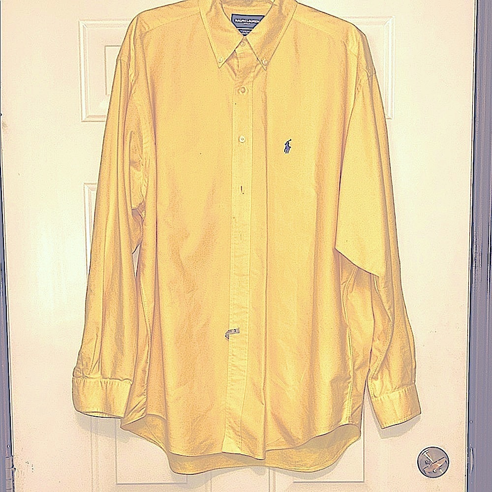Ralph Lauren Tilden Cotton Button Down Shirt Mens XL Yellow LS Career Preppy